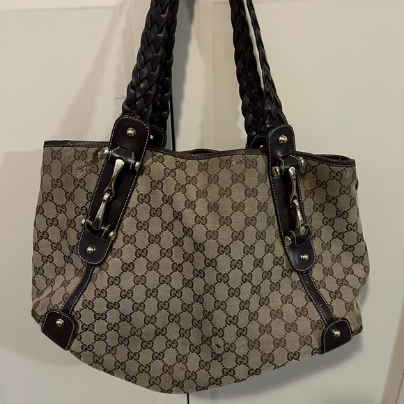 GUCCI Authentic Canvas Pelham Tote Bag Braided Leather Straps Horsebit Accents** - Picture 15 of 15